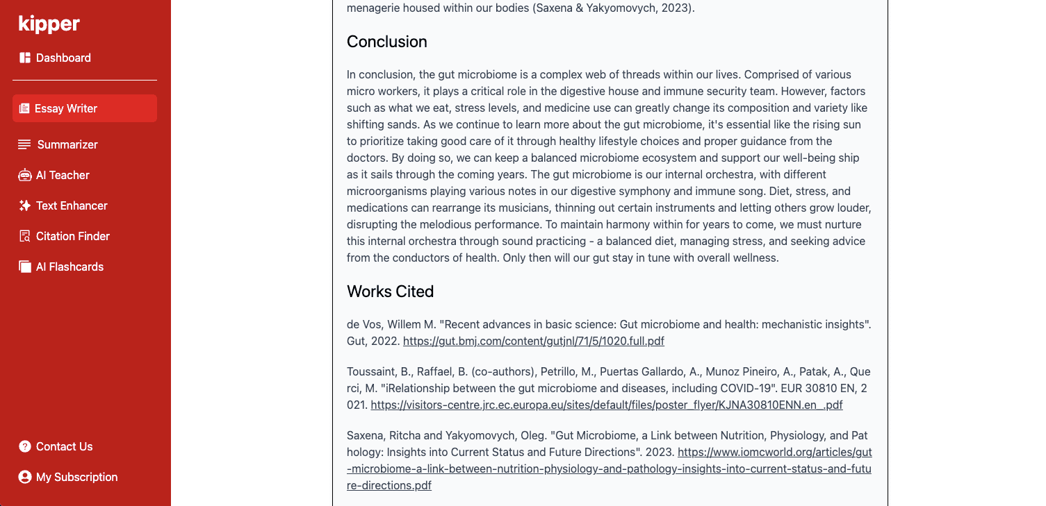 Detailed walkthrough of creating an essay outline with Kipper.ai's advanced writing tools.